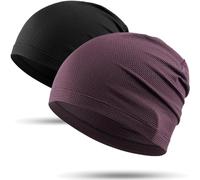 WTACTFUL Cooling Skull Cap for Men Breathable Sweat Hat Running Caps Skull Caps Thin Slouchy Beanie for Cycling Motorcycle Football Workout Helmet Hard Hat Liner Summer Sport 2-Pack Black Deep Purple