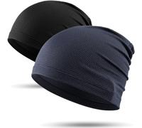 WTACTFUL Cooling Skull Cap for Men Breathable Sweat Hat Running Caps Skull Caps Thin Slouchy Beanie for Cycling Motorcycle Football Workout Helmet Hard Hat Liner Summer Sport 2-Pack Black Navy Blue