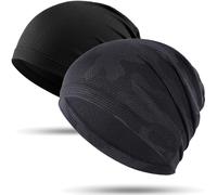 WTACTFUL Cooling Skull Cap for Men Breathable Sweat Hat Running Caps Skull Caps Thin Slouchy Beanie for Cycling Motorcycle Football Workout Helmet Hard Hat Liner Summer Sport 2-Pack Black Camouflage