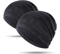 WTACTFUL Cooling Skull Cap for Men Breathable Sweat Hat Running Caps Skull Caps Thin Slouchy Beanie for Cycling Motorcycle Helmet Hard Hat Liner Summer Outdoor Sport 2-Pack Camouflage Black