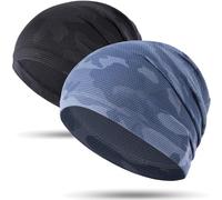 WTACTFUL Cooling Skull Cap for Men Breathable Sweat Hat Running Caps Skull Caps Thin Slouchy Beanie for Cycling Motorcycle Helmet Hard Hat Liner Summer Outdoor Sport 2-Pack Camouflage Black Blue