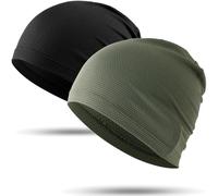 WTACTFUL Cooling Skull Cap for Men Breathable Sweat Hat Running Caps Skull Caps Thin Slouchy Beanie for Cycling Motorcycle Football Workout Helmet Hard Hat Liner Summer Sport 2-Pack Black Deep Green