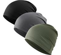 WTACTFUL Cooling Skull Cap for Men Women Breathable Running Caps Sweat Hat Skull Caps Thin Slouchy Beanie for Dreadlock Cycling Motorcycle Riding Hiking Helmet Liner Sport 3Pack Black Gray Deep-Green