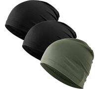 WTACTFUL Cooling Skull Cap for Men Women Breathable Running Caps Sweat Hat Skull Caps Thin Slouchy Beanie for Dreadlock Cycling Motorcycle Riding Hiking Helmet Liner Sport 3Pack Black Black Deep-Green