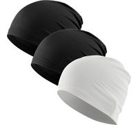 WTACTFUL Cooling Skull Cap for Men Women Breathable Running Caps Sweat Hat Skull Caps Thin Slouchy Beanie for Dreadlock Cycling Motorcycle Riding Hiking Helmet Liner Sport 3Pack Black Black White