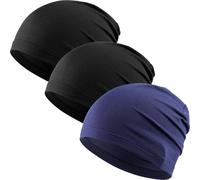 WTACTFUL Cooling Skull Cap for Men Women Breathable Running Caps Sweat Hat Skull Caps Thin Slouchy Beanie for Dreadlock Cycling Motorcycle Riding Hiking Helmet Liner Sport 3Pack Black Black Blue