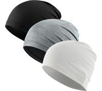 WTACTFUL Cooling Skull Cap for Men Women Breathable Running Caps Sweat Hat Skull Caps Thin Slouchy Beanie for Dreadlock Cycling Motorcycle Riding Hiking Helmet Liner Sport 3Pack Black White Linen Gray