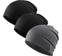 WTACTFUL Cooling Skull Cap for Men Women Breathable Running Caps Sweat Hat Skull Caps Thin Slouchy Beanie for Dreadlock Cycling Motorcycle Riding Hiking Helmet Liner Sport 3Pack Black Black Gray