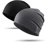WTACTFUL Cooling Skull Cap for Men Women Breathable Sweat Hat Running Caps Skull Caps Thin Slouchy Beanie for Cycling Motorcycle Football Workout Helmet Hard Hat Liner Summer Sport 2-Pack Black Grey