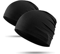 WTACTFUL Cooling Skull Cap for Men Women Breathable Sweat Hat Running Caps Skull Caps Thin Slouchy Beanie for Cycling Motorcycle Football Workout Helmet Hard Hat Liner Summer Sport 2-Pack Black