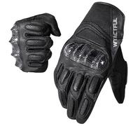 WTACTFUL Goatskin Leather Carbon Motorcycle Gloves for Men & Women Full Finger Touchscreen Motorbike Gloves for BMX ATV MTB Riding Road Racing Motocross Black M