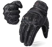 WTACTFUL Premium Vintage Genuine Leather Motorcycle Gloves Damping Touchscreen Full Finger Gloves for Cross-Country ATV Bike Motorbike Autobike Racing Scooter Autocycle Riding Men Women Black M