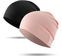 WTACTFUL Running Cap, Skull Caps Fashion Bicycle Cycling Sport Caps for Men Women, Headscarf Soft Skull Cap Thin Hat Slouchy Beanie for Hiking Baseball Riding Summer 2 Pack Black White Pink