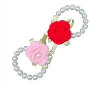 Wtanrion Vintage Handmade Crochet Pearl Hand Strings, Package Includes 2 Different Style Vintage Crochet Flowers to Meet Your Different Matching Needs (Pink+Red)