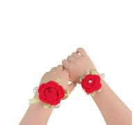 Wtanrion Vintage Handmade Crochet Pearl Hand Strings, Package Includes 2 Different Style Vintage Crochet Flowers to Meet Your Different Matching Needs (Red+Red)