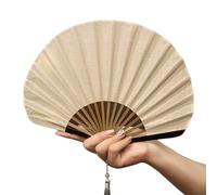WTAXBH Folding Fan Creative Retro Mini Shell Fan Cotton Linen Cloth Folding Hand Fan Gentle Solid Color Handheld Women's(Beige)