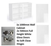 Wtc Vogue White Gloss 1000mm Wall Unit Complete With Doors And Soft Close Hinges 720mm High 300mm Deep