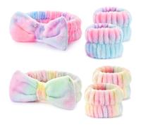 Wteehn 6PCS Spa Headband and Wristband Set for Face Washing, Soft Microfiber Skincare Hairband with Bow, Soft Absorbent Wrist Towels for Women Girls, For Makeup, Facial, Shower, Yoga