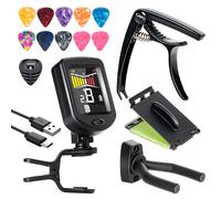 WTEETB Guitar Capo Rechargeable Guitar Tuner Acoustic Guitar Accessories Kit Including Capo, Tuner, Picks, Wall Mount Hanger, Guitar String Cleaner for Guitar Players