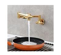 WTEPNQQDI Pot Filler Faucet,Wall Mounted Commercial Kitchen Sink, Brass Folding,Double Joints Stretchable Swing Arm with Single Hole & 2 Handles,Brushed(Gold)