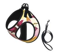 Wtercolor Flower Print Adjustable Harness Leash Set For Cats And Dogs, Soft Breathable Kitten Puppy Mesh Vest With Reflective Design, Escape-Proof Lead For Small Pets Walking Training