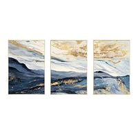 WTEVMAIY Abstract Landscape Poster Prints Canvas Painting Watercolors Blue Mountain Gold Cloud Picture Home Decor Wall Art Living Room Bedroom Frameless 40×50cm×3pcs