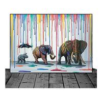 WTEVMAIY Animal Elephant Rainbow Rain Paintings Canvas Wall Art Picture Street Art Posters Prints Living Room Bedroom Home Decoration Room Decor Frameless-40×60cm