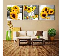WTEVMAIY Canvas Print, Painting On Canvas Wall Art 3 Pieces Canvas Painting Yellow Sunflowers Wall Pictures For Living Room Home Decor Frameless-30×30cm×3pcs