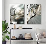 WTEVMAIY Gold Palm Leaves Tropical Green Canvas Painting Modern Poster Prints Abstract Wall Pictures Wall Art For Living Room Home Interior Decor Frameless-30×40cm×2pcs