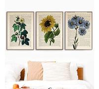 WTEVMAIY Retro Botanical Newspaper Poster Sun Flower Chart Diagram Aesthetic Wall Art Canvas Painting Artwork Poster Prints Living Room Decor Frameless-50×70cm×3pcs
