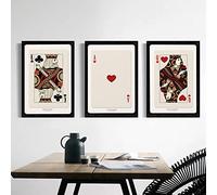 WTEVMAIY Retro Poker Card Poster King Queen Canvas Painting Red Hearts Art Print Decoration Wall Picture Canvas Wall Art For Living Room Home Decor Frameless 30×40cm×3pcs