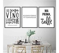 WTEVMAIY Wall Art Italian Quotes Prints Kitchen Wall Art Pictures Black White Painting Cafe Restaurant Canvas Poster Bedroom Home Decor Frameless 30×40cm×3pcs