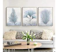 WTEVMAIY White Feather Plant Leaf Nordic Poster Abstract Light Blue Canvas Print Wall Art Painting Modern Hd Picture Living Room Decor Frameless 60×80cm×3pcs
