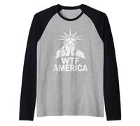 WTF America Lady Liberty Facepalm Distressed Design Raglan Baseball Tee