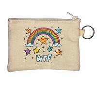 WTF Cute Stars and Rainbow Graphic Key Chain Coin Purse Beige