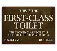 WTF | First Class Toilet | Sticky Pads - Metal Wall Sign Plaque Art Inspirational