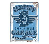 wtf | Grandad's Garage - Blue | Sticky Pads - Metal Wall Sign Plaque Art Inspirational