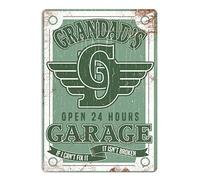 WTF | Grandad's Garage - Green | Sticky Pads - Metal Wall Sign Plaque Art Inspirational