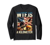 WTF Is A Kilometer Funny Patriotic American Eagle Burger Gun Long Sleeve T-Shirt