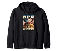 WTF Is A Kilometer Funny Patriotic American Eagle Burger Gun Zip Hoodie