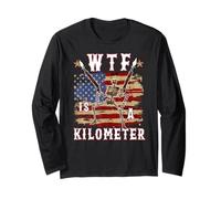 WTF Is A Kilometer Skeleton American Flag Gun Lover Long Sleeve T-Shirt