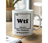 WTF The Element of Surprise Mug | Funny Science Teacher Gift | Geek Nerd Chemistry Mug | Periodic Table Novelty Coffee Cup