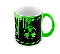 | WTF | Toxic Waste Barrel | Matte Neon Fluorescent Green| Printed Art Ceramic Coffee Mug