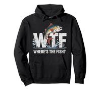 WTF Where’s The Fish Bass Fishing Humor Men's Fisherman Dad Pullover Hoodie