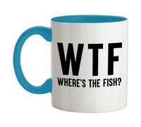 WTF Where's The Fish? - 11oz - Ceramic Two-Tone Mug for Coffee/Tea - Babyblue/White - One Size