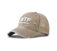 WTF Where's The Fish Funny Fishing Hat Vintage Distressed Trucker Cap for Men Women, Mesh Back Baseball Hat Angler Gift (Khaki)