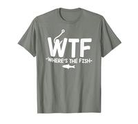 WTF Where's The Fish - Funny Fishing Pun T-Shirt, Men, Olive Heather, Medium