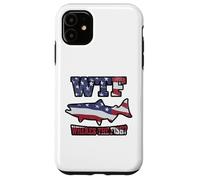 WTF Where's the Fish? Funny King Salmon Fishing USA Flag Case for iPhone 11