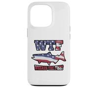 WTF Where's the Fish? Funny King Salmon Fishing USA Flag Case for iPhone 13 Pro
