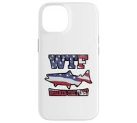 WTF Where's the Fish? Funny King Salmon Fishing USA Flag Case for iPhone 14